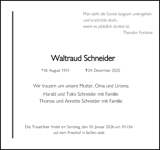 Traueranzeige von Waltraud Schneider von Das Blaumännle