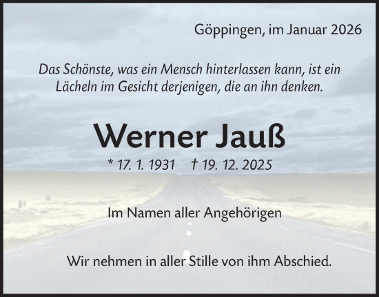 Traueranzeige von Werner Jauß von NWZ Neue Württembergische Zeitung