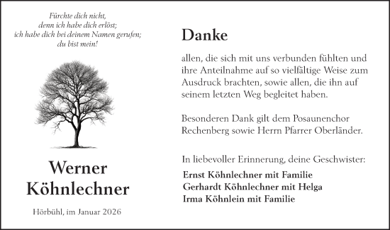 Traueranzeige von Werner Köhnlechner von Hohenloher Tagblatt